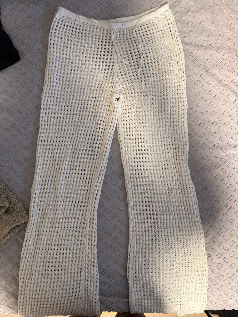 Garage Cream Crochet Wide-Leg Pants